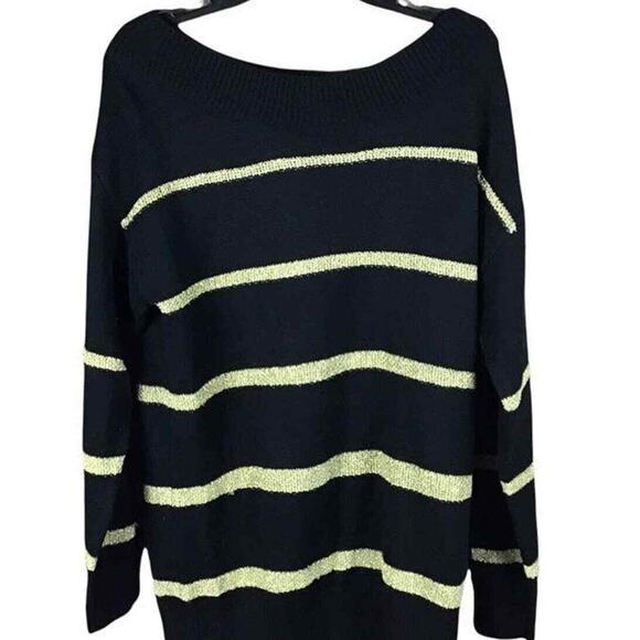 Treasure & Bond Women’s Size Small Black Gold Metallic Stripe Tunic Sweater - Picture 3 of 9